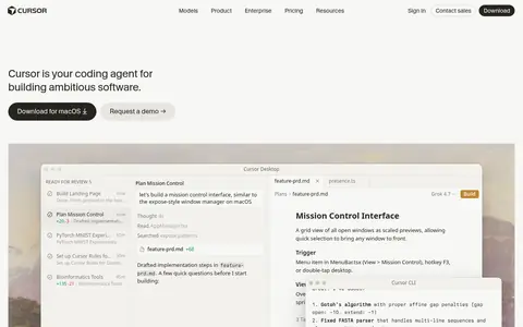 Cursor homepage (screenshot of cursor.com)