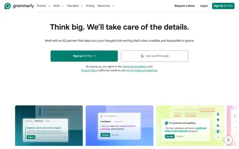 Grammarly homepage (screenshot of grammarly.com)