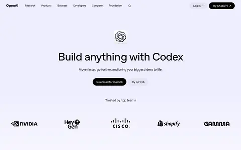 OpenAI Codex homepage (screenshot of openai.com)