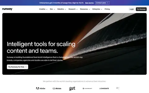 Runway homepage (screenshot of runway.com)