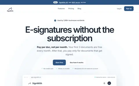 SignWith homepage (screenshot of signwith.co)