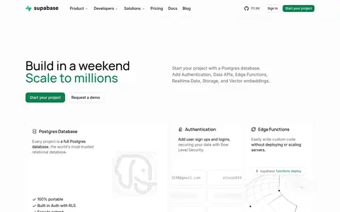 Supabase homepage (screenshot of supabase.com)