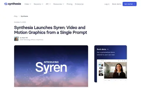 Syren (Synthesia) homepage (screenshot of synthesia.io)