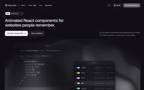 React Bits homepage (screenshot of reactbits.dev)